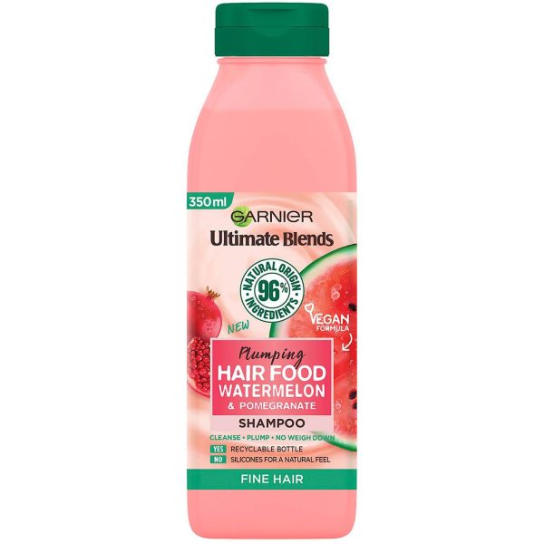 شامپو هندوانه و انار گارنیر(گارنیه) حجم دهنده موهای نازک Garnier Plumping Watermelon حجم 350 میلی لیتر