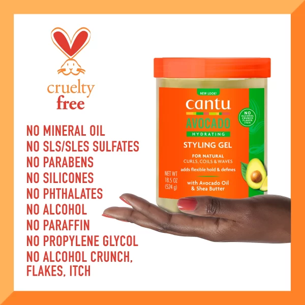 ژل حالت دهنده موی فر کنتو حاوی آووکادو و شی باتر Cantu Avocado Hydrating Gel حجم 524 گرم - Image 4