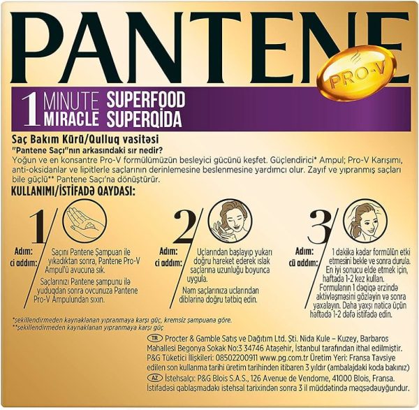 سرم آمپولی یک دقیقه ای پنتن تقویت کننده و مغذی مو Pantene Pro-V Superfood Rescue Ampoules - 45 ml, Pack of 3 - Image 4