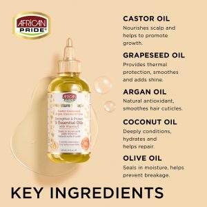 روغن موی فر افریکن پراید تقویت کننده و محافظ مو African Pride Moisture Miracle 5 Essential Oils حجم 118 میلی لیتر