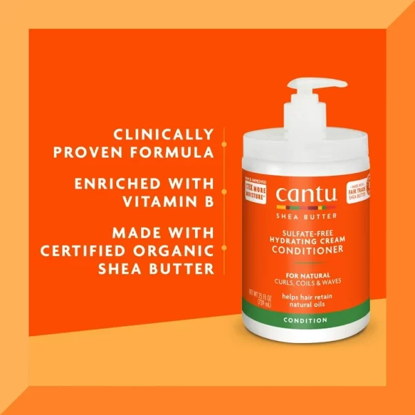 نرم کننده بدون سولفات موی فر کنتو Cantu Sulfate Free Hydrating Cream Conditioner حجم 739 میلی لیتر - Image 3