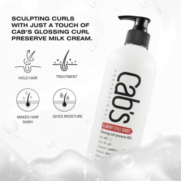 شیر حالت‌دهنده موی فر کبس Cab’s Beauty Professional Glossing Curl Preserve Milk حجم 500 میلی لیتر - Image 2