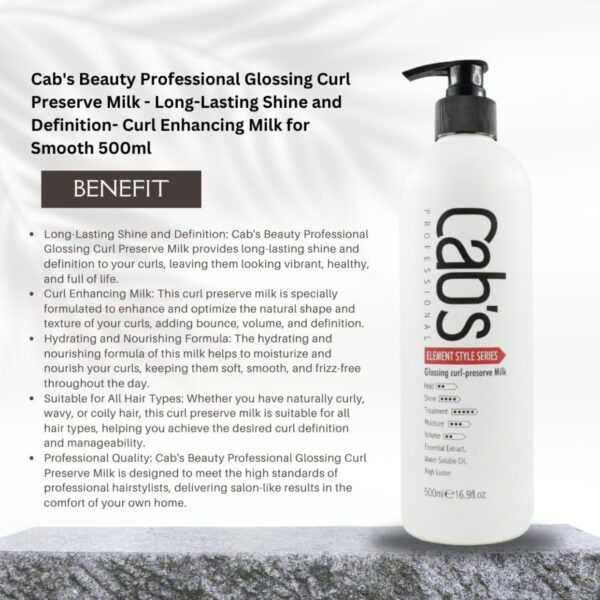 شیر حالت‌دهنده موی فر کبس Cab’s Beauty Professional Glossing Curl Preserve Milk حجم 500 میلی لیتر - Image 3