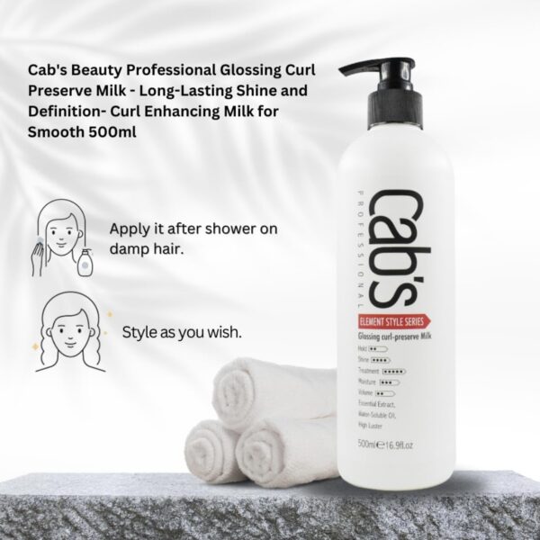 شیر حالت‌دهنده موی فر کبس Cab’s Beauty Professional Glossing Curl Preserve Milk حجم 500 میلی لیتر - Image 4