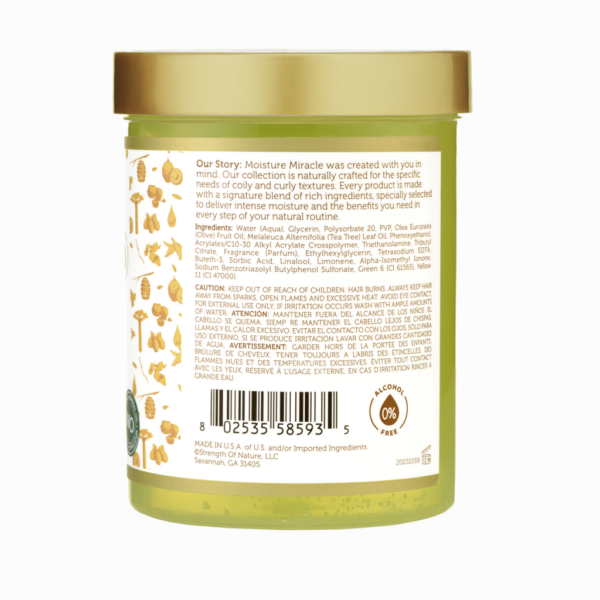 ژل استایل قوی موی فر افریکن پراید حاوی روغن زیتون و روغن درخت چای MOISTURE MIRACLE OLIVE OIL & TEA TREE OIL MAX  HOLD STYLING GEL حجم 511 گرم - Image 2