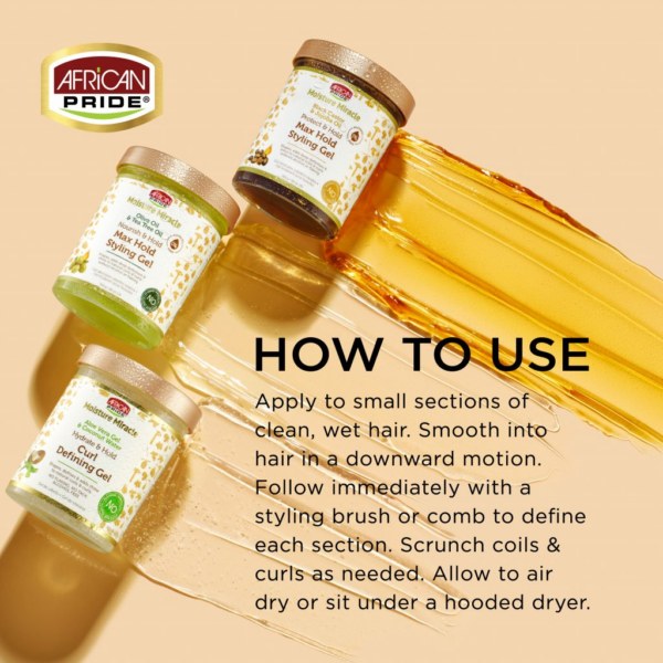 ژل استایل قوی موی فر افریکن پراید حاوی روغن زیتون و روغن درخت چای MOISTURE MIRACLE OLIVE OIL & TEA TREE OIL MAX  HOLD STYLING GEL حجم 511 گرم - Image 5