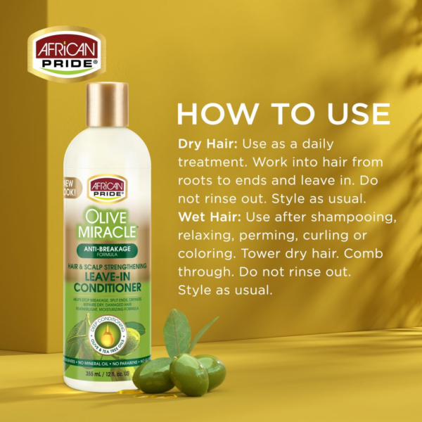 نرم‌کننده بعد از حمام موی فر افریکن پراید حاوی روغن زیتون OLIVE MIRACLE LEAVE-IN  CONDITIONER حجم 355 میلی لیتر - Image 3