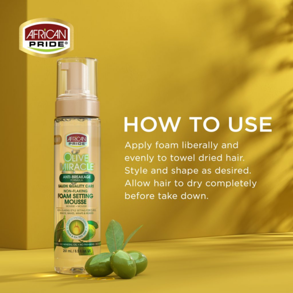 موس حالت دهنده زیتون افریکن پراید African Pride Olive Miracle Foam Setting Mousse حجم 251 میلی لیتر - Image 3